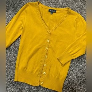 BEST OFFER ModCloth Qtr Sleeve Mustard Yellow Light Cardigan Material Button Up
